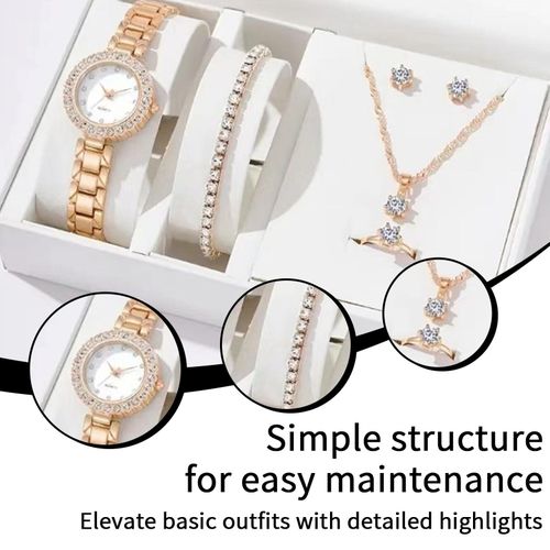 product_image_name-Fashion-Women’s Gold Heart Jewelry & Watch Gift Set – 5 Pieces with Diamond-Inspired Stones-2