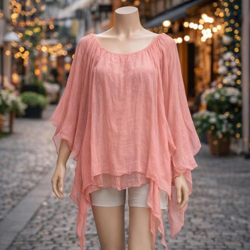product_image_name-Fashion-Women’s Boho Oversized Batwing Top/Kaftan Blouse – Peach Pink-1