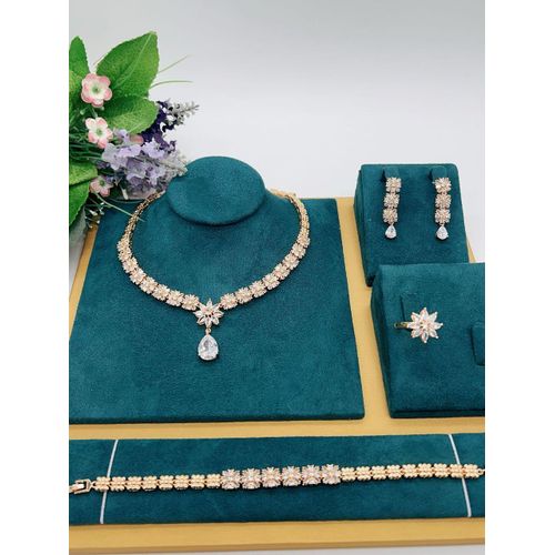 product_image_name-Longchain-Premium Unique Sophisticated Diamond Iced Gold Bracelet/Ear-ring/Ring & Necklace Sets-1