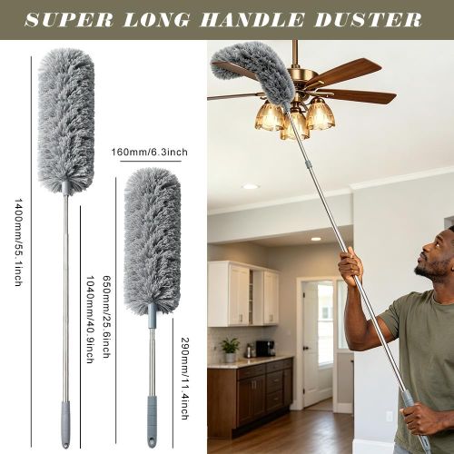 Generic Extendable Microfiber Duster, Bendable Stainless Steel Handle, Washable Head for High Ceiling, Car, Furniture Cleaning - image 2