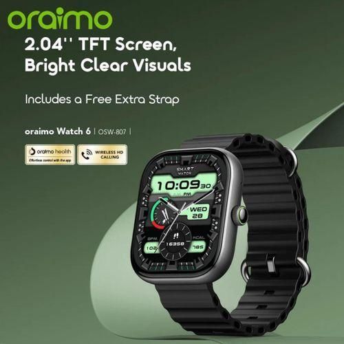 Oraimo Watch 6 AI-Generated Watch Faces 2.04" TFT Anti-Scratch IP68 Smart-Watch with 1 Extra Strap 