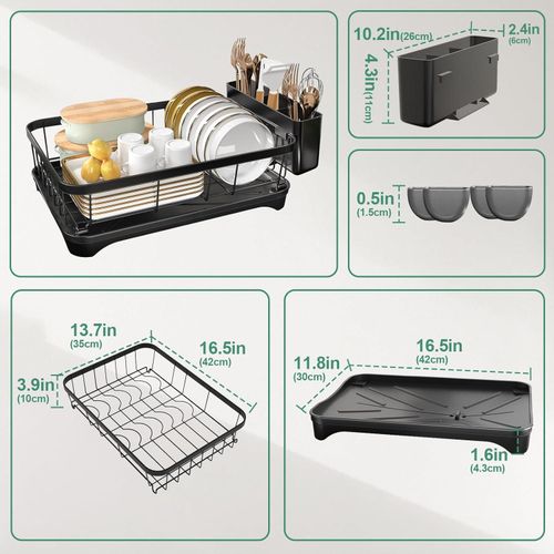 product_image_name-Flushrenic-Dishwashing rack,Kitchen countertop cutlery drying rack,Dish Drying Rack for Kitchen Counter,Adjustable Drain Spout,Utensil Separation Design,Spout Removable Utensil and Cup Holder,Kitchen storage-2