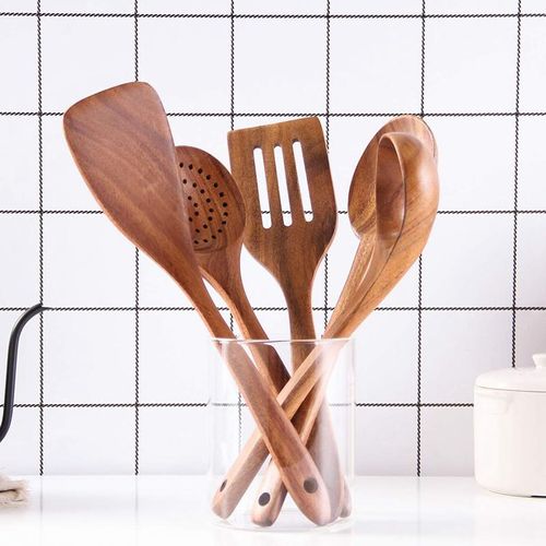 6 Wooden Spoons for Cooking - Natural & Healthy Nonstick Wooden