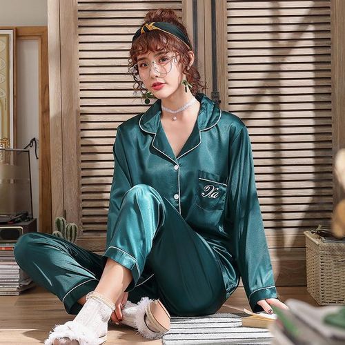 Generic Lovers Pajamas Ice Silk Long-Sleeved Women Pajamas 3xl