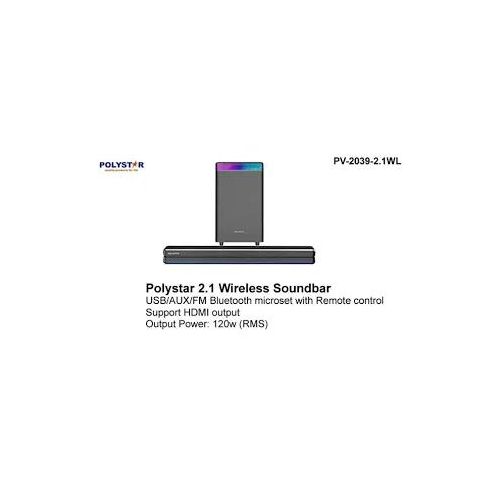 Polystar 2.1 Bluetooth Tower Soundbar System PV-2039-2.1WL – 120W, HDMI, Wireless, Remote Control