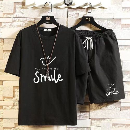 product_image_name-Fashion-Short Sleeve T-shirt And Shorts Set - Black-1