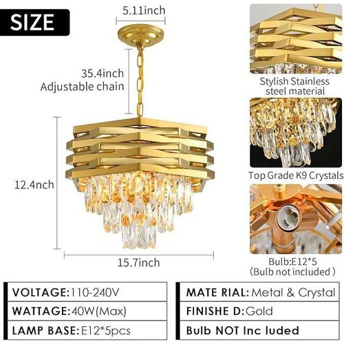 Generic Modern Gold Hexagonal Tiered Crystal Chandelier / Pendant Light - image 2