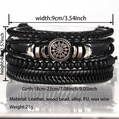 product_image_name-Fashion-2 IN 1 Men's Leather Quartz Watch + Men's Bracelet Set - Black-2