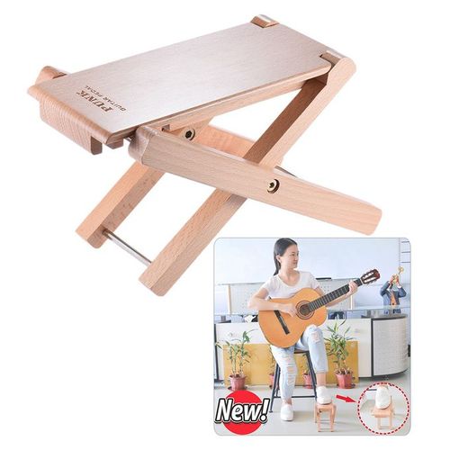 Solid Beech Adjustable Foldable Guitar Footrest 