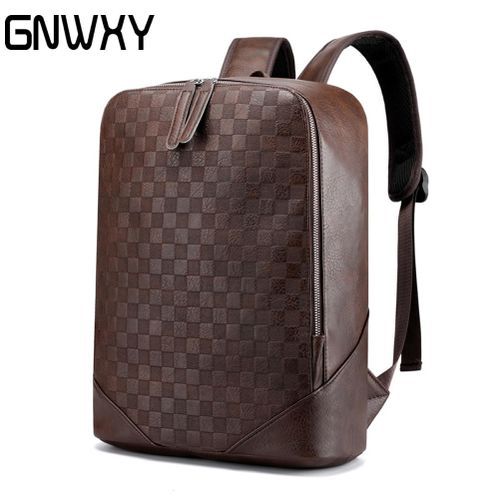 Fashion PU Men Backpack Leather Woven Design Student School Bag Luxury  Business Male Lap Bag Fashion Waterproof Travel Backbag(#Black)