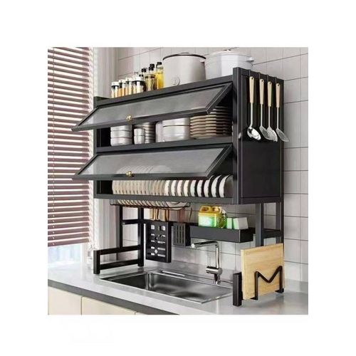 Generic Wall-Mounted Kitchen Storage Cabinet with Dish Rack, Utensil Holder & Shelves