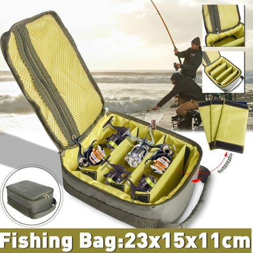 Generic Reel Storage Bag Portable Multifunctional Canvas Reel Bag 4-Layer  600D Oxford Cloth Handled Dual Zipper Outdoor Storage