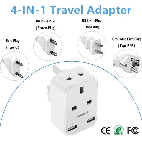 TESSAN European Travel Plug Adapter with Power Strip, EU UK Travel Ext