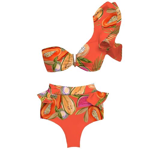 Fashion Two-Pieces Women Floral Push-Up Padded Bra Ruffles Bandage