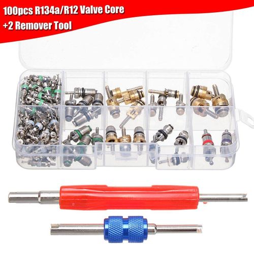 R12 R134A AC Schrader Valve Cores + Remover Tool Kit Air