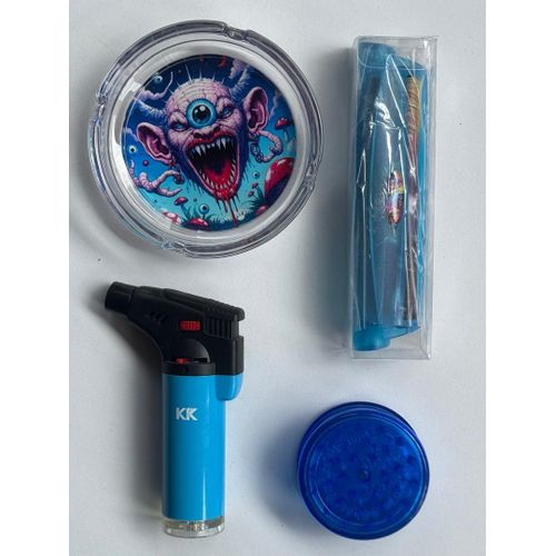 Toolkit GREEN PATTERN SMOKING SET(Quality lighter+weed moller+wild 1designer glass ash tray+weed grinder