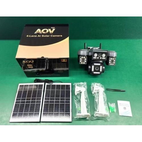 Generic 4-Lens AI Solar CCTV Camera – 4G Wireless Security Camera with Double Solar Panel, 16,000mAh Battery, eSIM & Night Vision