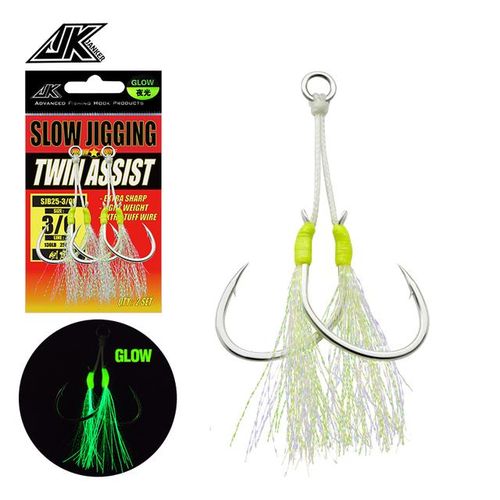 Generic 5packs Slow Jigging Twin Assist Hook Glow Saltwater Double