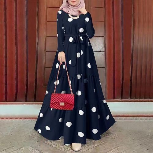 Fashion BlueMulsim Dubai Turkey Hijab Sundress Women s Vintage Polka Dot Printed Abaya Dress Femme Robe Maxi Dress Islamic Clothing BEA Jumia Nigeria