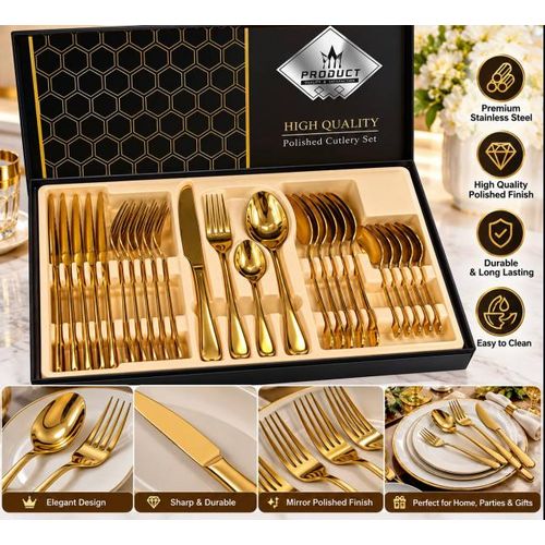 Generic 24pcs Cutlery Set - Gold Plated Spoon/ Fork/Knife Set