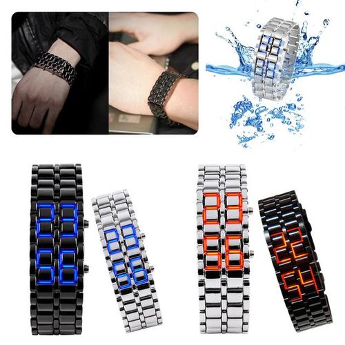 Men's Lava Style Stainless Steel Watch Red Blue LED Digital Watch Black Bracelet  Watch : Amazon.in: Fashion