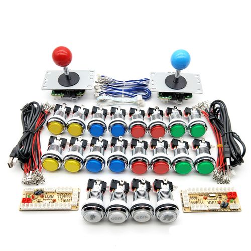 Generic 2 Player DIY Arcade Kit With 5V LED Silver Chrome Buttons Sanwa ...