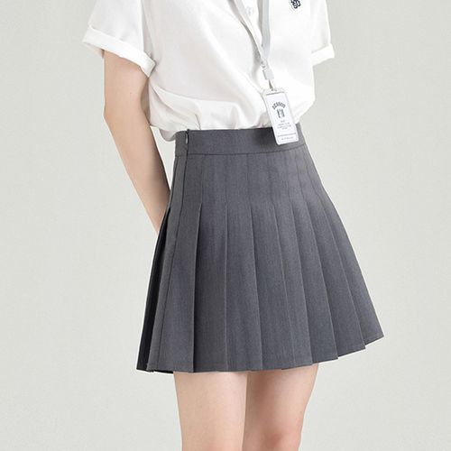 Women High Waisted Pleated Skirt Girls Fashionable Elegant Solid Color A  Line Skirt for CheerleadingGray XL