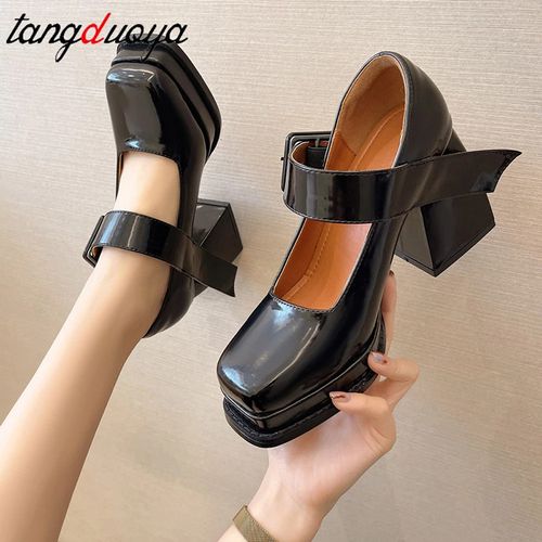 Fashionable Solid Black Platform Heels for Women