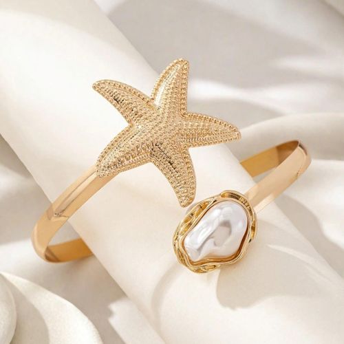 product_image_name-Fashion-Ocean Vacation Style Starfish & Imitation Pearl Armlet - Adjustable Open Design for Women-2