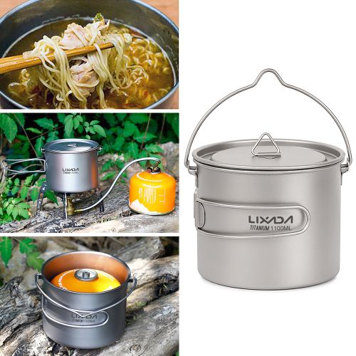 Cheap Lixada 750ml/900ml/1100ml Lightweight Titanium Pot with