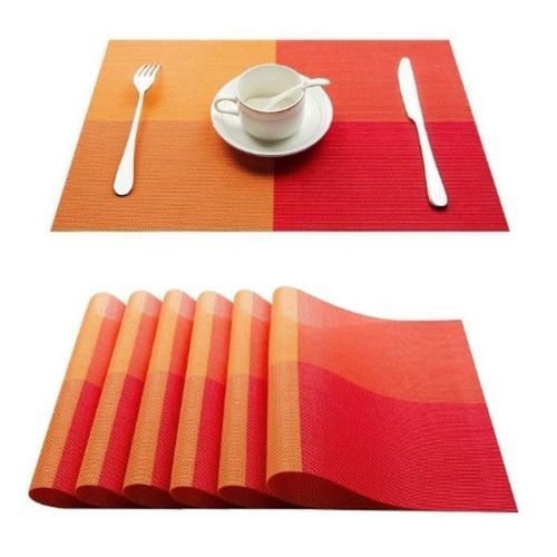 Generic Dining Table & Place Mats - Orange- 6 Pieces