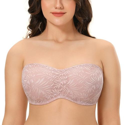 Plus Size Lace Strapless Minimizer Bra Underwire Non-padded