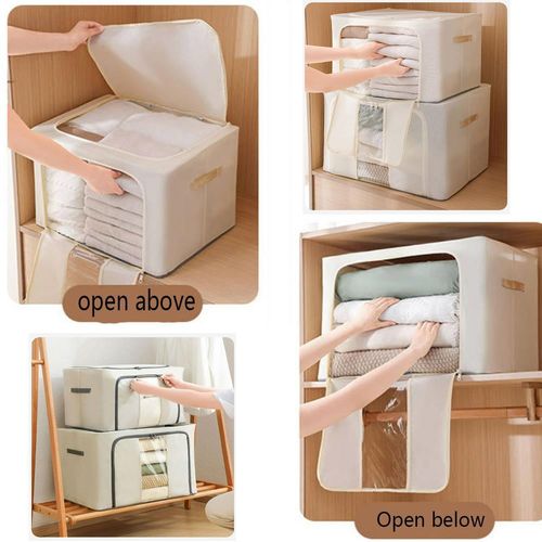 Huameisi 2 pcs/set Large Capacity Foldable Storage Bags non-woven Fabric Metal Bracket waterproof Clothing & Closet Storage - image 5