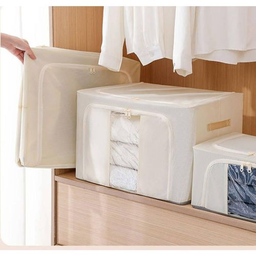 Huameisi 2 pcs/set Large Capacity Foldable Storage Bags non-woven Fabric Metal Bracket waterproof Clothing & Closet Storage - image 7