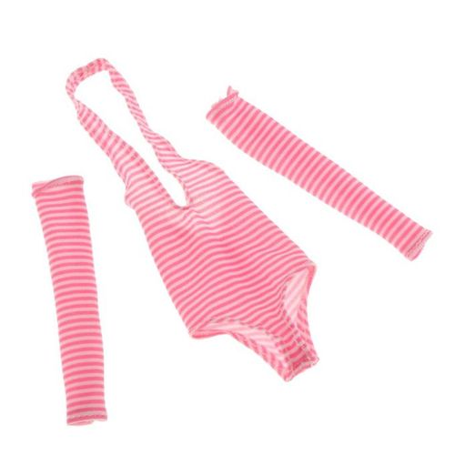Generic 1/6 Female One Piece Underwear Swim Wear W/ Sleeve For Pink Stripe