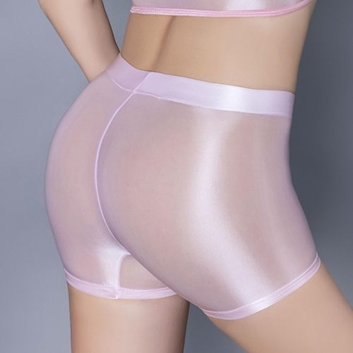 Fashion (Pink)2021 Women Shorts See Through Underwear Stretch Oil Shiny  Glossy Safety Pants Boxer Briefs Under The Skirt Sensual Lingerie DOU