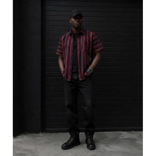 Chiffon Red & Black Vintage Striped Shirt - Short Sleeve - image 3