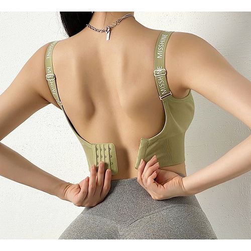 Fashion Sports Bra Letter Yoga Crop Top Women Underwear Shockproof Fitness  Vest Girls Gym Shirt Sport Sportswear Elegant Green