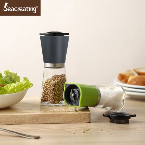 2 PC Salt and Pepper Grinder Set Adjustable Tall Glass Grinder