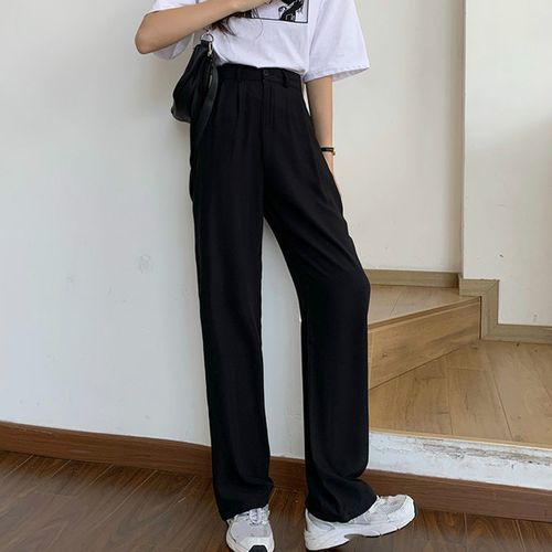 Korean Style Spandex Pants Polyester Broadcloth Trousers Solid Straight  Pant New