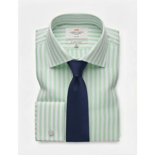 Hawes & Curtis Men's Green & White Stripe Slim Fit Shirt Double Cuff - image 2