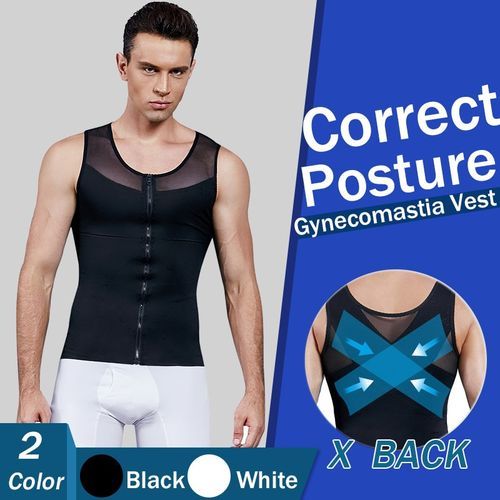 Mens Slimming Body Shaper Vest Chest Compression Shirt Slim Tank