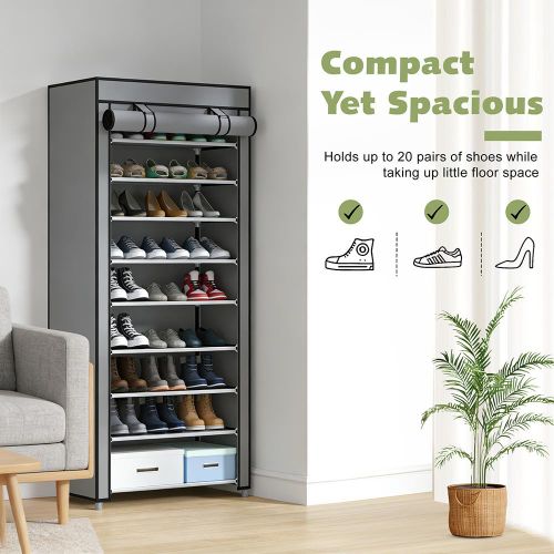 Generic Dustproof Fabric Shoe Rack Organizer 10 Layer Large Capacity Storage Cabinet for Entryway Bedroom - image 3