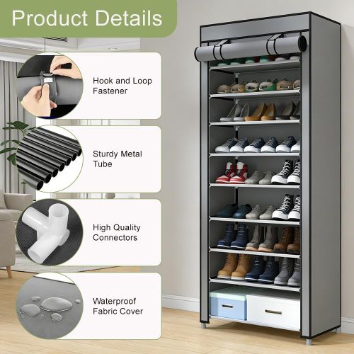 Generic Dustproof Fabric Shoe Rack Organizer 10 Layer Large Capacity Storage Cabinet for Entryway Bedroom - image 5