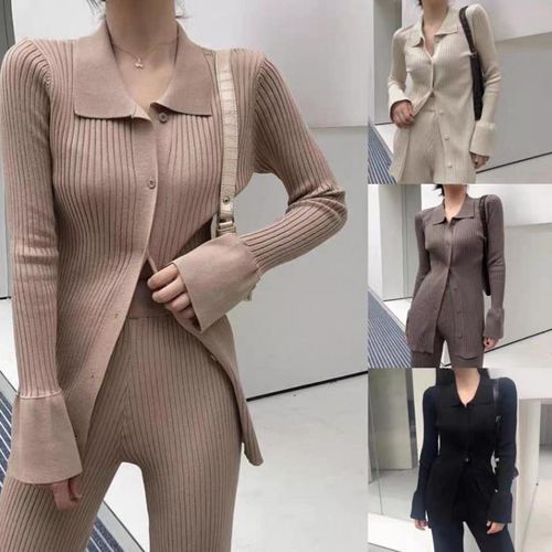 Fashion Knit Set Women New 2021 Spring Two Piece Outfits Long