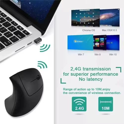 Generic An ergonomic wireless vertical mouse with 2.4GHz wireless optical technology. 3 adjustable DPI settings: 800/1200/1600. 6 buttons. Suitable for laptops, PCs, and desktop computers. Battery-powered version. - image 6