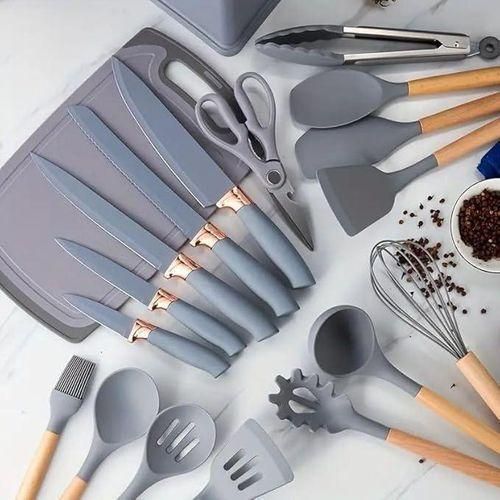 Generic 19-Piece Silicone Kitchen Utensil & Knife Set with Cutting Board & Storage Holder Stand - image 2