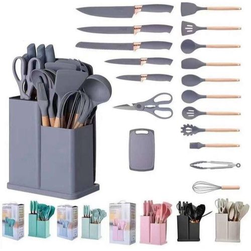 Generic 19-Piece Silicone Kitchen Utensil & Knife Set with Cutting Board & Storage Holder Stand - image 3