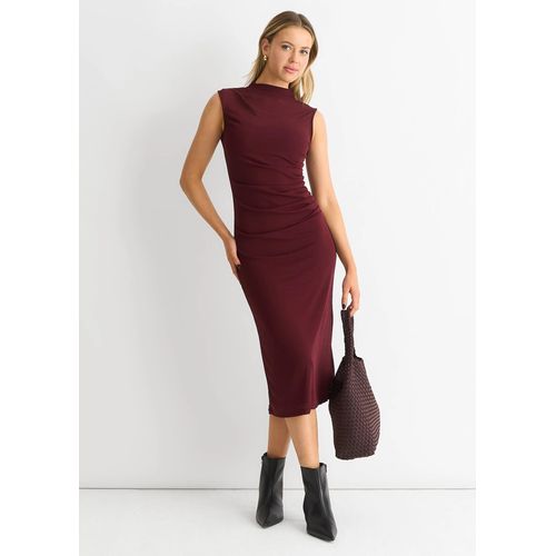 Fashion Plain Ruched Jersey Midi Dress