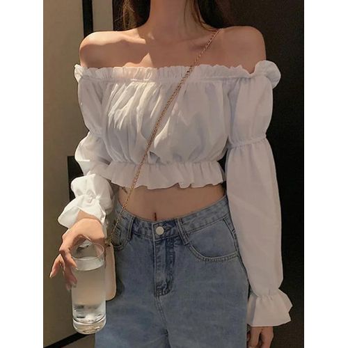 ruffle crop top long sleeve
